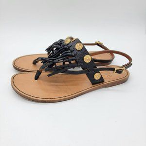 Valentino Garavani Sandals Womens Size EU 38 US Size 7 Black Gold Fringe